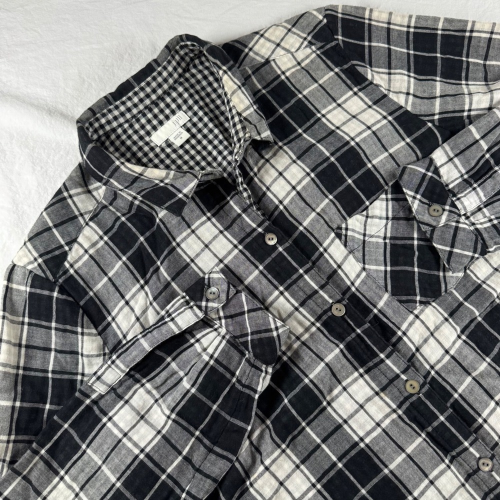 J. Jill Women's Size M Black Plaid Gingham Button Down Long Sleeve Tunic